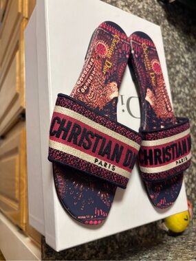 Dior Navy and Pink Christian Dior Slide Sandals